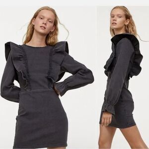 NWT H&M Divided Black Denim Ruffle Dress Large